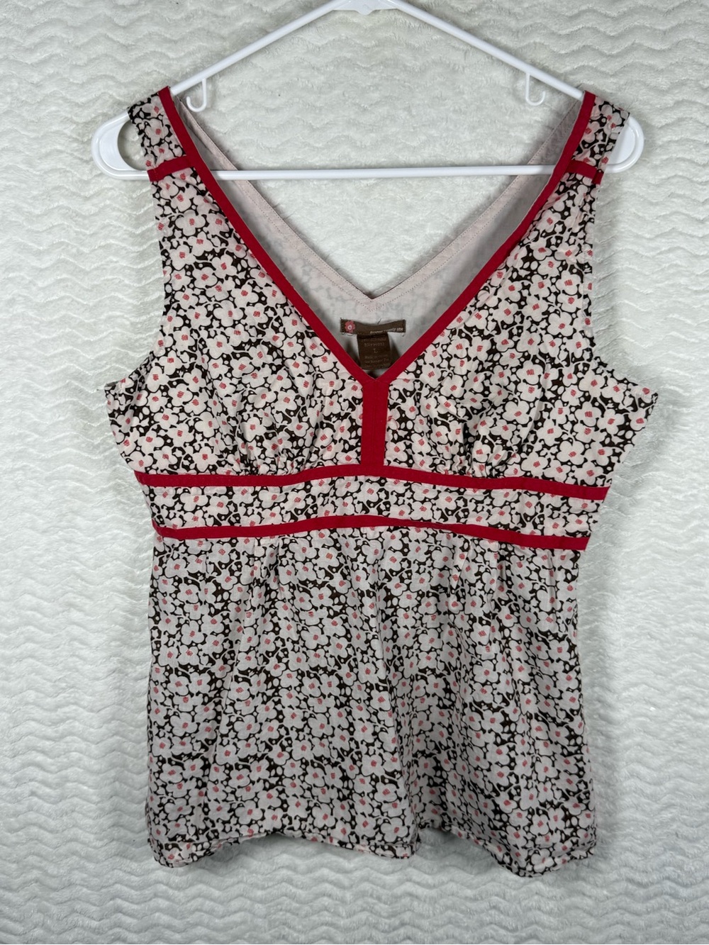 Forever twenty one Brown Floral Trim Sleeveless Top with Pink Accent